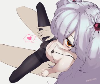 1boy 1girl absurdres black_bra black_pantyhose blue_archive blush bra bramoncrepe breasts brown_eyes covered_erect_nipples from_above hair_ornament hair_over_one_eye hand_on_another&#039;s_thigh heart hetero highres hoshino_ruri kanoe_(blue_archive) loli long_hair looking_at_viewer micro_bra navel on_lap one_eye_covered pantyhose sitting sitting_on_person small_breasts spoken_heart spread_legs stomach swimsuit thighband_pantyhose thighs twintails underwear variant_set very_long_hair