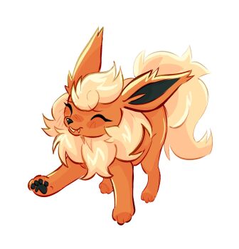 Rule 34 | closed eyes, flareon, gen 1 pokemon, highres, izzypaw, nintendo, no humans, pawpads, pokemon, pokemon (creature), red fur, simple background, solo, two-tone fur, white background, white fur