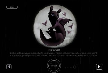 bat_(animal) bat_wings black_eyes black_skin colored_skin commentary creature creature_focus english_commentary english_text flying highres jejejunum no_humans rain_world slugcat user_interface wings