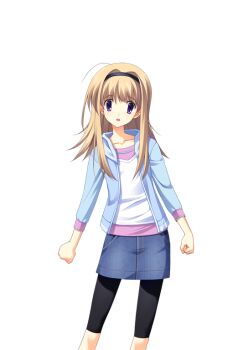1girl black_hairband black_leggings blonde_hair blue_jacket blue_skirt breasts casual chaos;head check_clothing clothing_request collarbone denim denim_skirt game_cg hairband hood hooded_jacket jacket leggings looking_at_viewer matsuo_yukihiro miniskirt nishijou_nanami non-web_source official_art open_clothes open_jacket open_mouth pink_shirt purple_eyes science_adventure shirt short_leggings skirt small_breasts solo sprite surprised swept_bangs transparent_background white_shirt wide-eyed