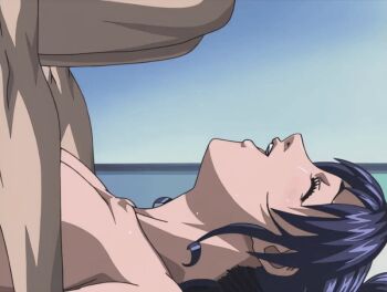 00s 1boy 1girl 2002 animated animated_gif bible_black bible_black_gaiden blush bouncing_breasts breasts classroom closed_eyes desk hetero hiratani_seiichi implied_sex kozono_nami large_breasts legs_up lying mating_press mind_control nude on_desk ponytail purple_hair school sex sitting smile spread_legs sweat tagme ugly_bastard ugly_male