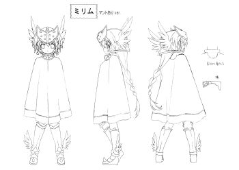 10s 1girl absurdres armor ass boots braid breasts reference_sheet cloak female_focus full_body helmet highres long_hair mirim monochrome official_art queen&#039;s_blade queen&#039;s_blade_rebellion robe simple_background single_braid solo thighhighs very_long_hair white_background winged_helmet