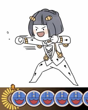 animated animated_gif black_hair bob_cut braid bruno_bucciarati chibi hair_ornament jojo_no_kimyou_na_bouken luminous_slime punching taiko_no_tatsujin vento_aureo zipper zipper_pull_tab