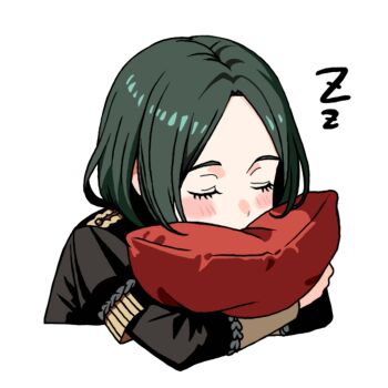 1boy absurdres blush chibi fire_emblem fire_emblem:_three_houses garreg_mach_monastery_uniform green_hair hashtag-only_commentary highres linhardt_von_hevring nekomoni nintendo pillow sleeping solo sticker zzz