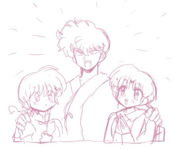1boy 2girls braid genderswap genderswap_(mtf) kunou_tatewaki multiple_girls ranma-chan ranma_1/2 saotome_ranma single_braid sketch tendou_akane