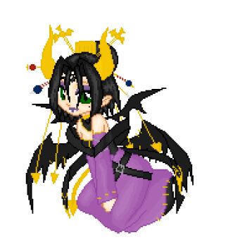 Rule 34 | demon, demon girl, digimon, digimon (creature), lilithmon, looking at viewer, mark of evil, pixel art, simple background, terrinau, white background, wings