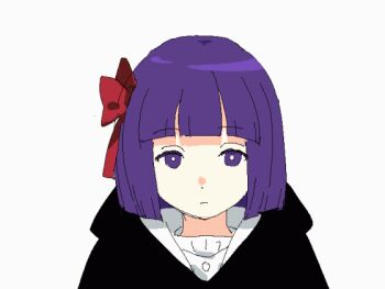 1girl age_progression angry animated animated_gif black_robe blinking blunt_bangs blunt_ends bob_cut bow bright_pupils child chinese_commentary closed_mouth commentary_request expressionless fern_(sousou_no_frieren) hair_bow hair_ornament half_updo hood hood_down hooded_robe huimuuu jaggy_lines long_hair long_sidelocks portrait puff_of_air puffy_cheeks purple_eyes purple_hair red_bow robe short_hair sidelocks simple_background solo sousou_no_frieren straight_hair turning_around v-shaped_eyebrows white_background white_pupils