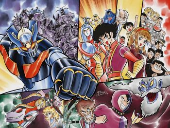 1970s_(style) 1other 5girls 6+boys :d ankokuji_yamitaro antennae aphrodai_a armor azuma_shun baion_beta baron_ashura beard belgas_v5 black_armor black_collar blonde_hair blue_skin bodysuit boss_(mazinger_z) brown_hair character_request collar colored_sclera colored_skin commentary_request count_blocken daion_gamma danube_a1 disembodied_head doctor_hell doctor_morimori doctor_nossori doctor_sewashi doctor_yumi doublas_m2_(robot) everyone evil_grin evil_smile facial_hair floating_head gamia_q garada_k7_(robot) green_jacket grey_hair grin hairband head_spikes heinrich_lorelai heinrich_schtroheim highres holding holding_scepter hood hood_up jacket kabuto_juuzou kabuto_kouji kabuto_shirou kingdan_x10 long_hair lori_(mazinkaiser) mazinger_(series) mazinger_z mazinger_z_(mecha) mecha mecha_pilot_suit millennium_alpha miroku_(miroku_t) monocle mucha_(mazinger) multicolored_skin multiple_boys multiple_girls mustache nagai_gou nagai_gou_(style) nazi nuke_(mazinger) official_style oide_masao old old_man oldschool open_mouth pilder purple_skin red_bodysuit red_hairband retro_artstyle robe robot roll_(mazinkaiser) scepter school_uniform short_hair siblings sideburns sisters smile spiked_hair split-color_clothes split-color_skin stitched_face stitches super_robot twintails two-tone_skin v-shaped_eyebrows venus_a yellow_eyes yellow_sclera yumi_sayaka