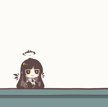 1girl 1other ahoge ambiguous_gender animated animated_gif arknights arm_rest ascot black_ascot black_eyes black_footwear black_gloves black_hair black_halo black_hood black_jacket black_skirt black_wings blunt_bangs blush broken_halo chest_strap chibi chinese_commentary closed_mouth colored_inner_hair commentary_request criss-cross_straps dark_halo detached_wings diamond-shaped_pupils diamond_(shape) doctor_(arknights) energy_wings facing_another from_side gloves grey_hair halo hand_on_another&#039;s_head hand_up hands_on_own_legs head_back headpat height_difference hime_cut hood hood_up hooded_jacket jacket layered_sleeves long_hair long_sleeves looking_afar looking_ahead looking_at_another looking_up mothkoisi multicolored_hair open_clothes open_jacket shirt short_over_long_sleeves short-sleeved_jacket short_sleeves sidelocks simple_background sitting skirt smile straight_hair strap symbol-shaped_pupils two-tone_hair very_long_hair virtuosa_(arknights) white_background white_jacket white_shirt wings yellow_eyes