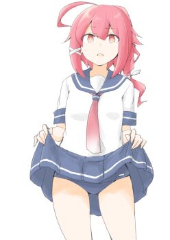 Rule 34 | 1girl, akara kai, blue one-piece swimsuit, blue sailor collar, blush, breasts, clothes lift, gluteal fold, hair ornament, hair ribbon, highres, i-168 (kancolle), kantai collection, lifting own clothes, long hair, neckerchief, old school swimsuit, one-piece swimsuit, open mouth, ponytail, red eyes, red hair, ribbon, sailor collar, sailor shirt, school swimsuit, school uniform, serasuku, shirt, skirt, skirt lift, small breasts, solo, swimsuit, swimsuit under clothes