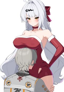 Rule 34 | 1boy, 1girl, absurdres, alternate costume, highres, long hair, official alternate costume, santa costume, simple background, w.k, white background, wise (soaring crane) (zenless zone zero), wise (zenless zone zero), yixuan (zenless zone zero), zenless zone zero