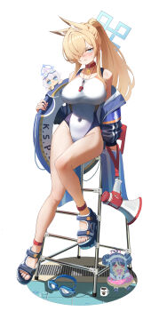 Rule 34 | absurdres, animal ears, belt, belt collar, black hair, blonde hair, blue archive, blue eyes, blue hair, blue halo, blue jacket, blush, breasts, chair, chibi, collar, commentary, covered navel, cup, dog ears, dog girl, fubuki (blue archive), fubuki (swimsuit) (blue archive), goggles, hair over one eye, halo, highres, holding, holding swim ring, innertube, jacket, kanna (blue archive), kanna (swimsuit) (blue archive), kirino (blue archive), kirino (swimsuit) (blue archive), korean commentary, large breasts, lifeguard chair, long hair, looking at viewer, megaphone, mug, one-piece swimsuit, open clothes, open jacket, pink eyes, pink halo, red belt, sandals, simple background, sitting, sweatdrop, swim goggles, swim ring, swimsuit, unzipped, whistle, whistle around neck, white background, white hair, white one-piece swimsuit, zi0807
