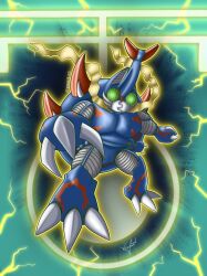 Rule 34 | digimon, digimon (creature), electricity, exoskeleton, green eyes, horns, solo