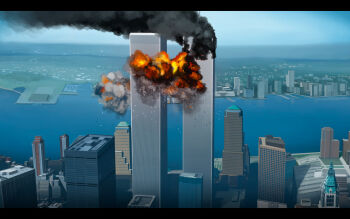Rule 34 | 9/11, building, city, cityscape, commentary, commentary request, day, dock, english commentary, explosion, highres, historical event, kusakabe (kusakabeworks), letterboxed, mixed-language commentary, new york city, no humans, photo-referenced, real life, real world location, river, scenery, sky, skyscraper, smoke, united states, urban, world trade center
