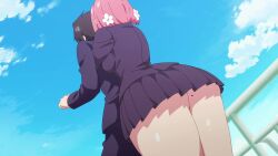 1boy 1girl aijou_rentarou animated anime_screenshot ass black_hair blue_jacket blue_skirt blush body_switch bouncing_breasts bra bra_peek breast_press breasts button_gap buttons center_opening cleavage closed_eyes drooling flower green_eyes hair_flower hair_ornament hanazono_hakari highres hug hug_from_behind jacket kimi_no_koto_ga_dai_dai_dai_dai_daisuki_na_100-nin_no_kanojo large_breasts long_sleeves miniskirt mole mole_on_thigh open_mouth pants personality_switch pink_bra pink_hair saliva school_uniform shirt short_hair skirt sound tagme thick_thighs thighs underwear video white_shirt yakuzen_kusuri