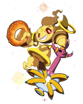 Rule 34 | alternate color, blush, blush stickers, bright pupils, colored sclera, commentary, donut, floating head, food, full body, gen 6 pokemon, grin, highres, holding, holding donut, holding food, hoopa, hoopa (confined), horns, legendary pokemon, making-of available, microsoft paint (medium), mythical pokemon, nintendo, no humans, pokemon, pokemon (creature), pokemon focus, prison bottle, rayman limbs, red eyes, shiny pokemon, smile, solo, sparkle, sprinkles, teeth, transparent background, white pupils, willow-pendragon, yellow sclera