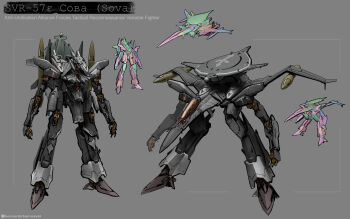 absurdres aircraft anti-u.n. awacs battroid blueprint_(medium) canards commentary comparison concept_art english_commentary gerwalk highres logo machinery macross macross_zero mecha military no_humans official_style original radar_dish realistic redesign robot roundel science_fiction signature sketch sv-51 transformation uzuki_(uzukinokaze) variable_fighter