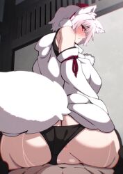 1boy 1girl animal_ears animated anus anus_peek ass black_panties black_thighhighs blush bouncing_breasts breasts censored clothed_sex clothing_aside girl_on_top hat hetero highres huge_ass inubashiri_momiji large_breasts looking_at_viewer panties panties_aside pov pussy red_eyes reverse_cowgirl_position sex sound straddling tagme thighhighs tokin_hat touhou umezawa_itte underwear vaginal video white_hair wolf_ears wolf_girl