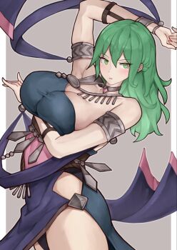 1girl alternate_costume ancient_greek_clothes armlet breasts dancer dancer_(fire_emblem:_three_houses) dancing dress female_byleth_(awakened)_(fire_emblem) female_byleth_(fire_emblem) fire_emblem fire_emblem:_three_houses greco-roman_clothes green_eyes green_hair highres jewelry nintendo single-shoulder_dress yotsuha_uni