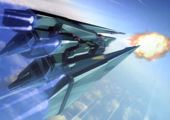 aerial_battle alternate_form battle cable cloud cloudy_sky dogfight explosion flying gaplant gundam gundam_perfect_file machinery magazine_scan mecha mobile_armor motion_lines mutaguchi_hiroki official_art robot scan science_fiction sky spacecraft starfighter thrusters titans_(gundam) zeta_gundam