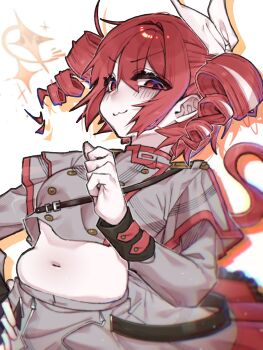 1girl danchoo highres kasane_teto kasane_teto_(utau) midriff navel plump red_eyes red_hair tagme