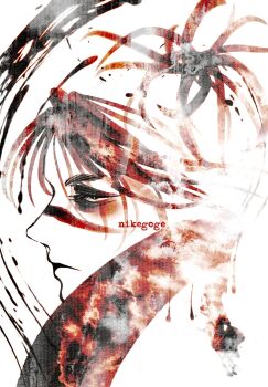 Rule 34 | 1boy, choso (jujutsu kaisen), closed mouth, facial mark, from side, frown, highres, jujutsu kaisen, male focus, nikegoge, ponytail, portrait, sanpaku, solo, twitter username, white background