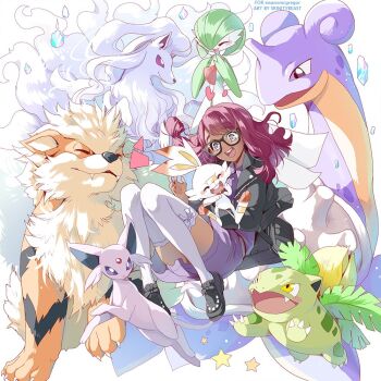 Rule 34 | 1girl, alolan form, alolan ninetales, alternate color, arcanine, artist name, black jacket, black shoes, bob cut, colored skin, commission, espeon, fangs, gardevoir, gen 1 pokemon, gen 2 pokemon, gen 3 pokemon, gen 7 pokemon, gen 8 pokemon, glasses, green hair, green skin, ivysaur, jacket, lapras, multicolored fur, multicolored skin, nintendo, open mouth, orange fur, pokemon, pokemon (creature), purple eyes, purple fur, purple skin, scorbunny, shiny pokemon, shoes, smile, srinitybeast, thighhighs, two-tone skin, white skin