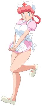 1girl absurdres blush breasts caisama hat highres joy_(pokemon) large_breasts nintendo nurse nurse_cap pink_hair pokemon pokemon_(anime) pokemon_(classic_anime) smile