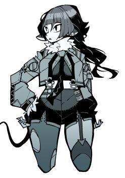 Rule 34 | 1girl, animal ears, cowboy shot, cropped legs, dowman sayman, ear piercing, garter straps, highres, jane doe (zenless zone zero), looking to the side, mouse girl, pantyhose, pantyhose under shorts, piercing, shorts, single garter strap, tail, torn clothes, torn pantyhose, zenless zone zero