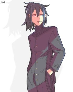 10gnman 1other black_hair black_jacket blue_eyes blue_hair commentary english_commentary gakuran heterochromia highres jacket red_eyes school_uniform utau yokune_ruko