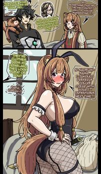 Rule 34 | 1boy, 1girl, animal costume, animal ears, animated, animated gif, apoelayoshi7, black hair, blush, breasts, brown hair, clothing aside, cum, cum in pussy, cum overflow, english text, fake animal ears, female pubic hair, fishnet thighhighs, fishnets, hair ornament, hetero, highres, iwatani naofumi, large breasts, leg grab, long hair, nipples, penetration gesture, penis, playboy bunny, pubic hair, rabbit costume, rabbit ears, raccoon ears, raph-chan, raphtalia, red eyes, sex, sex from behind, short hair, spread legs, tate no yuusha no nariagari, thighhighs, third-party edit, uncensored, vaginal