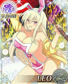 1girl :d animal_ear_hairband animal_ears aquarius_(symbol) aries_(symbol) audience bikini blonde_hair blush bouncing_breasts breasts cancer_(symbol) capricorn_(symbol) card_(medium) character_name cleavage clothing_cutout collarbone crowd dodecagram english_text fake_animal_ears fur-trimmed_bikini fur_trim gemini_(symbol) glowstick groin gunbai hair_between_eyes hairband hand_fan heart_cutout highres idol jacket large_breasts leo_(senran_kagura) leo_(symbol) libra_(symbol) light_particles long_hair looking_at_viewer navel navel_cutout nontraditional_playboy_bunny official_art open_mouth pisces_(symbol) purple_eyes rabbit_ears sagittarius_(symbol) school_emblem scorpio_(symbol) senran_kagura senran_kagura_new_wave shiny_skin sideboob smile solo sparkle stage swimsuit taurus_(symbol) trading_card v-shaped_eyebrows very_long_hair virgo_(symbol) war_fan yaegashi_nan yellow_jacket zodiac zodiac_wheel