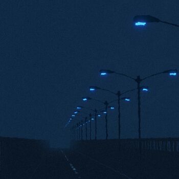 animated animated_gif dark film_grain fog lamppost looping_animation night no_humans original road scenery sky totorika vanishing_point