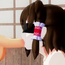 1boy 1girl 3d animated blindfold blush bouncing_breasts breasts brown_eyes censored close-up cum cum_in_mouth ejaculation fellatio from_side gokkun grabbing_own_breast hair_ribbon hakurei_reimu highres huge_penis in_heat kissing_penis large_breasts licking licking_penis mofumoko5 mosaic_censoring multiple_views naughty_face nipple_stimulation nipple_tweak nipples nude open_mouth oral orgasm penis ponytail ribbon smile sound tagme testicles tongue tongue_out touhou video