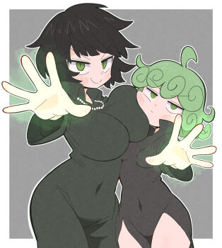 2girls breast_envy breasts fubuki_(one-punch_man) highres kurachi_mizuki large_breasts multiple_girls one-punch_man siblings sisters small_breasts tatsumaki
