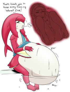 2girls barefoot belly bulge burp defeat digesting_girl digestion feet highres imminent_death inside_creature jealous mipha multiple_girls nintendo nude nyxon nyxondyx pointy_ears princess princess_zelda pussy the_legend_of_zelda the_legend_of_zelda:_breath_of_the_wild toes vore zora