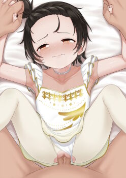 1boy 1girl atg_(wttoo0202) black_hair censored clothing_aside commentary_request hetero highres holding_hands loli lying medalist_(manga) missionary mosaic_censoring on_back paid_reward_available pantyhose penis sex short_hair tears textless_version torn_clothes vaginal variant_set yuitsuka_inori