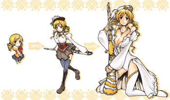 10s 1girl adapted_costume alternate_weapon argyle_background argyle_clothes beret blonde_hair boots braid corset detached_sleeves drill_hair evolution grey_thighhighs gun hair_ornament hairpin hat magical_girl magical_musket_(madoka_magica) mahou_shoujo_madoka_magica mahou_shoujo_madoka_magica_(anime) pleated_skirt puffy_sleeves ribbon rifle skirt striped_clothes striped_thighhighs thigh_boots thighhighs tomoe_mami tomoe_mami_(magical_girl) twin_drills twintails uniwhale vertical-striped_clothes vertical-striped_thighhighs weapon white_background yuriwhale zettai_ryouiki