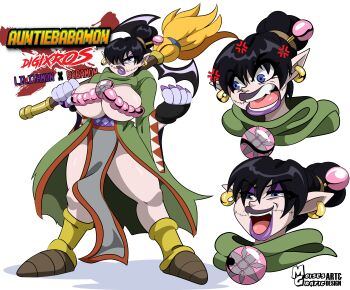 Rule 34 | 1girl, absurdres, babamon, breasts, digimon, digimon (creature), female focus, fusion, highres, large breasts, lilithmon, old, old woman, open mouth, original, sharp teeth, solo, teeth