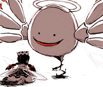 Rule 34 | 1girl, black hair, bow, braid, crown, fairy, fairy wings, hair bow, halo, kirby (series), kirby 64, long hair, low twin braids, nintendo, nitorou, red bow, ripple star queen, simple background, twin braids, white background, wings, zero two (kirby)