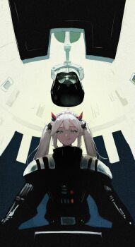 1girl :q absurdres aqua_eyes closed_mouth cosplay darth_vader darth_vader_(cosplay) hair_between_eyes highres pointy_ears star_wars star_wars:_the_empire_strikes_back tongue tongue_out tsuno080 twintails vei_(vtuber) virtual_youtuber vshojo white_hair