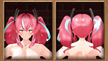 1girl 3d animated areola_slip ass_peek audible_music azur_lane backboob blue_hair blur_censor blurry blush bouncing_breasts breasts bremerton_(azur_lane) caution_tape censored censored_nipples convenient_censoring dancing hair_ornament hairclip heart heart_necklace highres jewelry jiggle keep_out large_breasts looking_at_viewer mikumikudance_(medium) mole mole_on_breast mole_under_eye mosaic_censoring multiple_views navel necklace nipples_out_of_frame nude out-of-frame_censoring pink_hair pubic_hair red_eyes short_hair solo sound standing tagme twintails user26 video