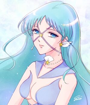 Rule 34 | bishoujo senshi sailor moon, bishoujo senshi sailor moon stars, blue eyes, blue hair, breasts, choker, earrings, jewelry, long hair, looking at viewer, medium breasts, sailor aluminum seiren, sailor collar, smile, star (symbol), star earrings, very long hair, y-yazaki2406