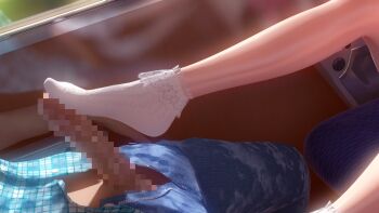 1boy 1girl 3d age_difference bobby_socks censored feet footjob head_out_of_frame hetero legs loli mm-star mosaic_censoring penis socks tagme to_love-ru train white_legwear yuuki_mikan