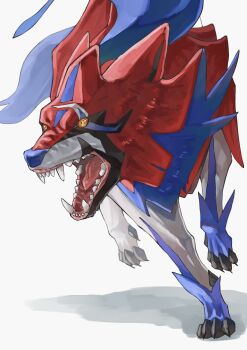 angry animal_focus commentary_request gen_8_pokemon highres legendary_pokemon nintendo no_humans open_mouth pokemon pokemon_(creature) pokemon_focus realistic sake_maguro shadow solo tongue wolf yellow_eyes zamazenta zamazenta_(hero)
