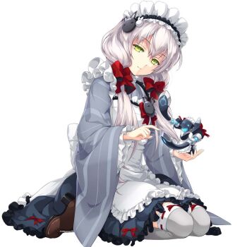 Rule 34 | 1girl, akatsuki no kiseki, altina orion, apron, bow, claiomh solais (kiseki), closed mouth, eiyuu densetsu, frilled skirt, frills, green eyes, grey kimono, grey skirt, grey thighhighs, hair bow, hair ornament, head tilt, japanese clothes, jpeg artifacts, kimono, kneeling, long hair, long sleeves, low twintails, maid headdress, miniskirt, official art, rabbit hair ornament, red bow, ribbon-trimmed thighhighs, ribbon trim, sen no kiseki, sen no kiseki (series), sen no kiseki ii, simple background, skirt, smile, solo, thighhighs, third-party source, twintails, very long hair, white apron, white background, white hair, wide sleeves