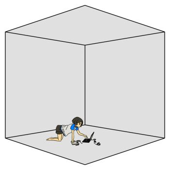 1girl akg animated animated_gif barefoot bike_shorts bird black_hair blue_theme chair computer computer_keyboard drawing_tablet feet female_focus fire_hydrant fish grate headphones laptop microsoft_windows monitor non-web_source plug projector rain shelf short_hair shorts solo surreal television uewtsol umbrella wacom windows_xp