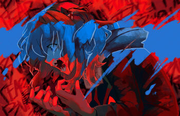 1girl absurdres ash_again_(gawr_gura) commentary crying crying_with_eyes_open english_commentary gawr_gura highres hololive hololive_english hood hood_down long_hair long_sleeves miku_(mikururun) multiple_monochrome open_mouth sharp_teeth short_hair solo tears teeth upper_body virtual_youtuber