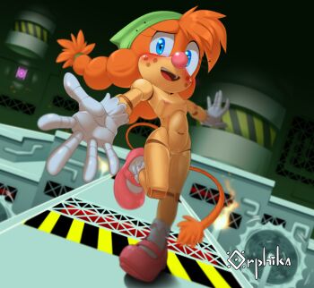 1girl belle_the_tinkerer blue_eyes furry highres humanoid_robot loli nipples nude pussy robot sonic_(series)