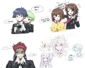 ... 5boys 6+girls @_@ assisted_exposure baka_to_test_to_shoukanjuu behind_another blazer blood blue_eyes blue_hair blue_neckwear blush bow breasts brown_eyes camera character_request cheerleader chibi collarbone collared_shirt crossdressing crosshatching cuffs dress_shirt drill_hair everyone finger_to_another's_cheek fumizuki_academy_school_uniform glasses gold_trim green_hair hair_bow hair_ornament hair_ribbon hairclip handcuffed handcuffs hatching_(texture) headband heart highres jacket kinoshita_hideyoshi kinoshita_yuuko kirishima_shouko korean_text kudou_aiko long_hair looking_at_viewer looking_down looking_to_the_side matching_hair/eyes medium_breasts multiple_boys multiple_girls muspu necktie no_eyes nosebleed open_mouth parted_bangs pom_pom_(cheerleading) ponytail puckered_lips purple_eyes purple_hair red_eyes red_hair red_neckwear ribbon sakamoto_yuuji school_uniform semi-rimless_eyewear shimada_minami shimizu_miharu shirt simple_background small_breasts spiked_hair sweat swept_bangs tears toshimitsu_kubo translation_request tsuchiya_kouta twin_drills twintails unbuttoned unbuttoned_shirt white_background white_neckwear white_ribbon white_shirt yoshii_akihisa yuri